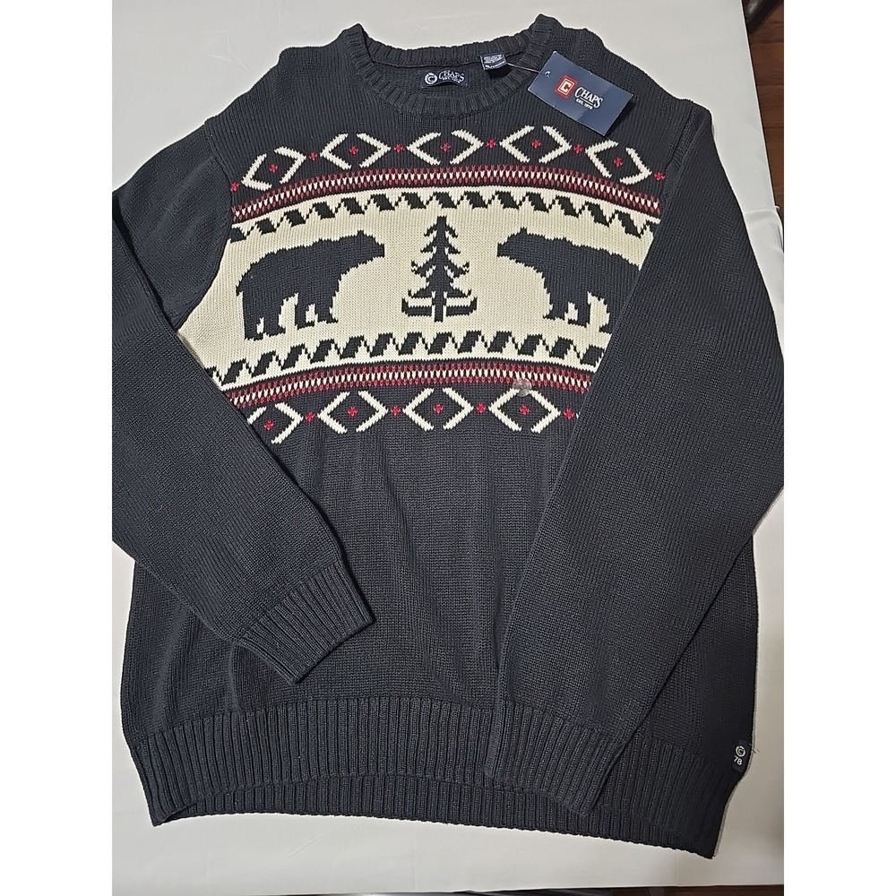 Chaps‎ Ralph Lauren Men's XL cable Sweater Black Bear Knit NWT